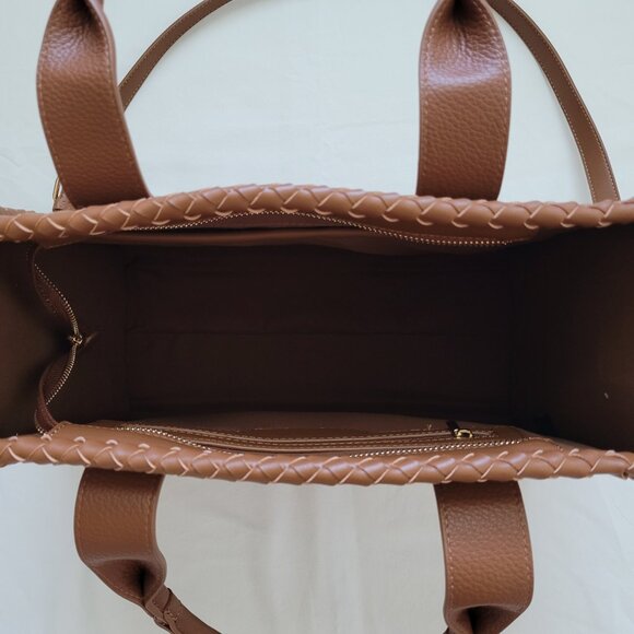 Cognac Brown Vegan Leather Woven Tote Bag & Wallet - Picture 7 of 12